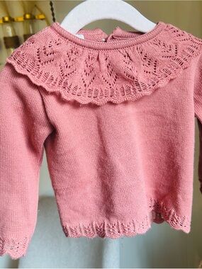 Dona Carmen Pink Knit Ruffle Collar Sweater 24M Spanish Style 🌸